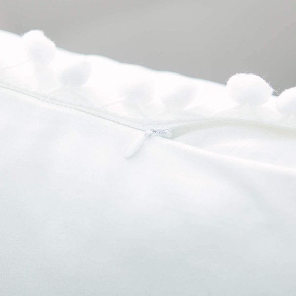 White Velvet cushion COVERS with pom poms - Picture 3 of 4